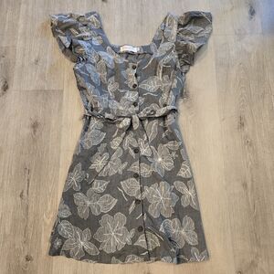 Nectar Floral Button Front Tie Waist Mini Dress Sz Medium